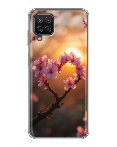 Чехол для Samsung Galaxy A12 с картинкой «Розовый цвет сердце на фоне заката»