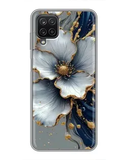 Чехол для Samsung Galaxy A12 с картинкой «Белый цветок и золотой флюид»