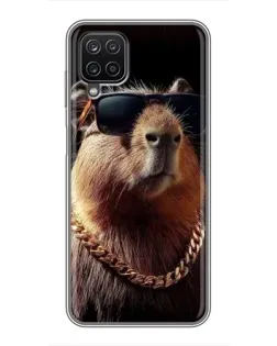 Чехол для Samsung Galaxy A12 с картинкой «Капибара золотая цепь»