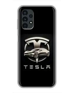 Чехол для Samsung Galaxy A13 (4G) с картинкой «Tesla — серебристое авто»