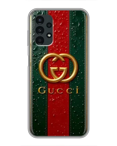 Чехол для Samsung Galaxy A13 (5G) с картинкой «Gucci — фирменная полоса и золото» Чехол для Samsung Galaxy A13 (5G) с картинкой «Gucci — фирменная полоса и золото»