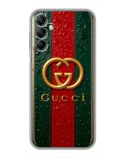 Чехол для Samsung Galaxy A14 5G с картинкой «Gucci — фирменная полоса и золото» Чехол для Samsung Galaxy A14 5G с картинкой «Gucci — фирменная полоса и золото»