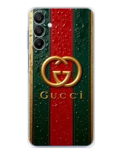 Чехол для Samsung Galaxy A16 5G с картинкой «Gucci — фирменная полоса и золото» Чехол для Samsung Galaxy A16 5G с картинкой «Gucci — фирменная полоса и золото»