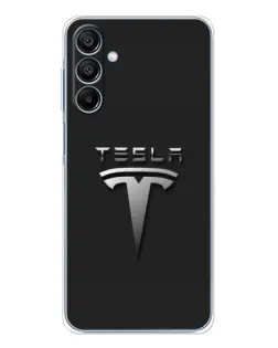 Чехол для Samsung Galaxy A16 с картинкой «Стальной логотип Tesla»