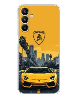 Чехол для Samsung Galaxy A16 с картинкой «Желтый Lamborghini город»