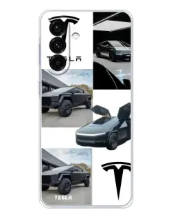 Чехол для Samsung Galaxy A17 с картинкой «Коллаж Cybertruck Tesla»