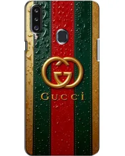 Чехол для Samsung Galaxy A20s (A207) с картинкой «Gucci — фирменная полоса и золото»