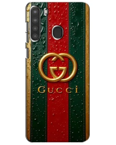 Чехол для Samsung Galaxy A21 (A215) с картинкой «Gucci — фирменная полоса и золото» Чехол для Samsung Galaxy A21 (A215) с картинкой «Gucci — фирменная полоса и золото»
