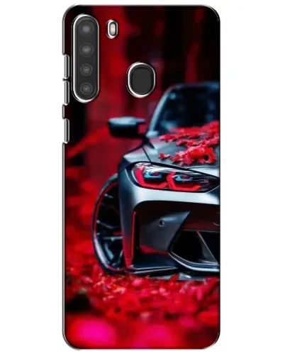 Чехол для Samsung Galaxy A21 (A215) с картинкой «Спортивная BMW и цветы»