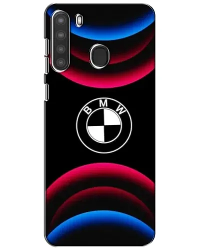 Чехол для Samsung Galaxy A21 (A215) с картинкой «Логотип BMW и неоновые дуги»