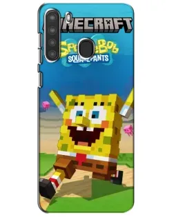 Чехол для Samsung Galaxy A21 (A215) с картинкой «Губка Боб Minecraft»