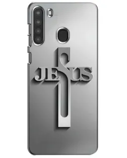 Чехол для Samsung Galaxy A21 (A215) с картинкой «Металлический крест Jesus»