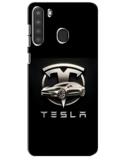 Чехол для Samsung Galaxy A21 (A215) с картинкой «Tesla — серебристое авто» Чехол для Samsung Galaxy A21 (A215) с картинкой «Tesla — серебристое авто»