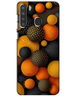 Чехол для Samsung Galaxy A21 (A215) с картинкой «Объемные оранжевые сферы»