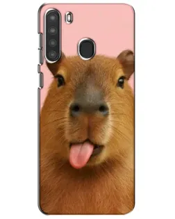 Чехол для Samsung Galaxy A21 (A215) с картинкой «Капибара с языком»