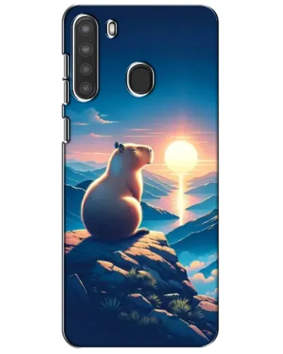 Чехол для Samsung Galaxy A21 (A215) с картинкой «Закат солнца с капибарой»