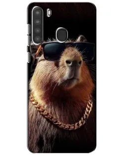 Чехол для Samsung Galaxy A21 (A215) с картинкой «Капибара золотая цепь»