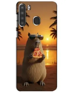 Чехол для Samsung Galaxy A21 (A215) с картинкой «Капибара с пиццей»