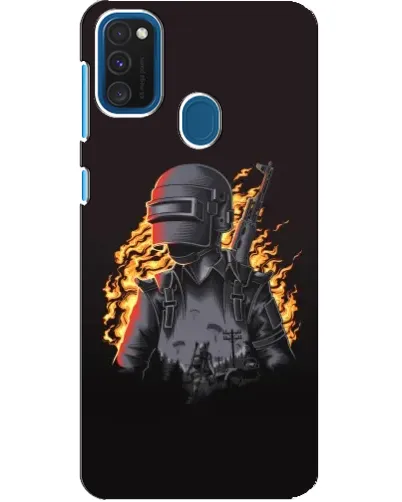 Чехол для Samsung Galaxy A21s с картинкой «PUBG — огненный силуэт»
