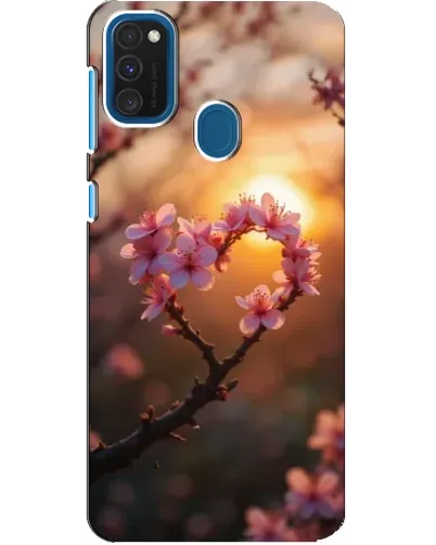 Чехол для Samsung Galaxy A21s с картинкой «Розовый цвет сердце на фоне заката»