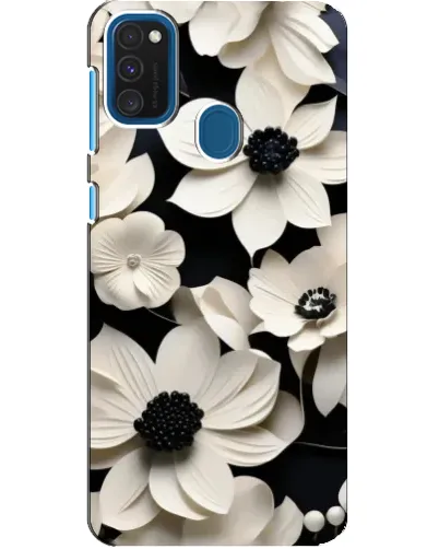 Чехол для Samsung Galaxy A21s с картинкой «Объемные белые цветы»