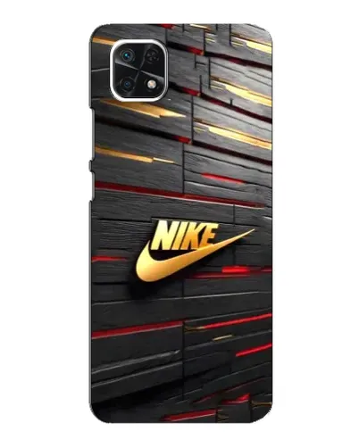 Чехол для Samsung Galaxy A22 5G с картинкой «Золотой Nike на металле»