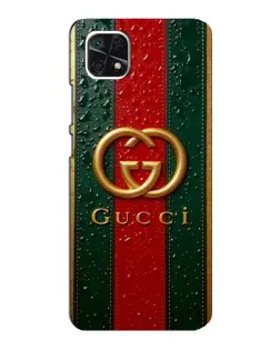 Чехол для Samsung Galaxy A22 5G с картинкой «Gucci — фирменная полоса и золото» Чехол для Samsung Galaxy A22 5G с картинкой «Gucci — фирменная полоса и золото»