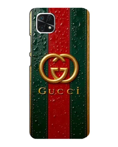 Чехол для Samsung Galaxy A22 5G с картинкой «Gucci — фирменная полоса и золото» Чехол для Samsung Galaxy A22 5G с картинкой «Gucci — фирменная полоса и золото»
