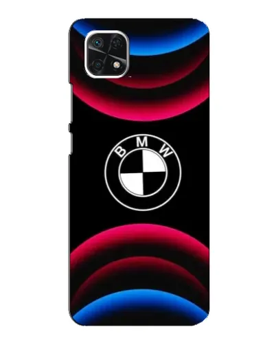 Чехол для Samsung Galaxy A22 5G с картинкой «Логотип BMW и неоновые дуги» Чехол для Samsung Galaxy A22 5G с картинкой «Логотип BMW и неоновые дуги»