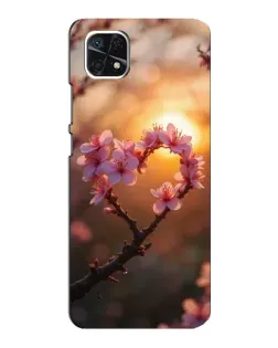 Чехол для Samsung Galaxy A22 5G с картинкой «Розовый цвет сердце на фоне заката»