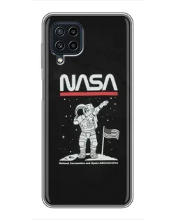 Чехол для Samsung Galaxy A22 с картинкой «NASA — шагаем по Луне»