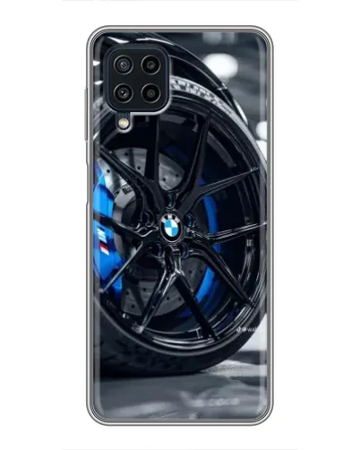 Чехол для Samsung Galaxy A22 с картинкой «Колесо BMW вблизи»