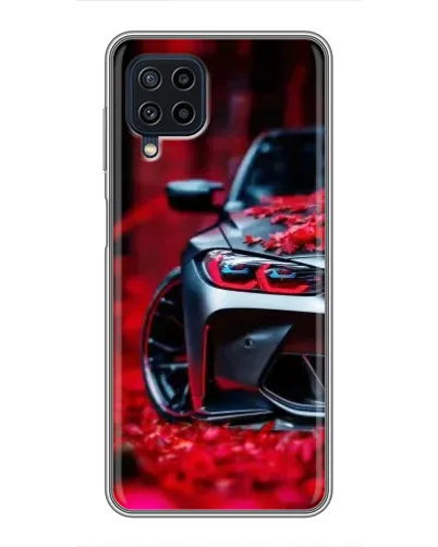 Чехол для Samsung Galaxy A22 с картинкой «Спортивная BMW и цветы»