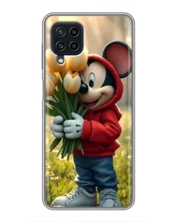 Чехол для Samsung Galaxy A22 с картинкой «Микки с тюльпанами»