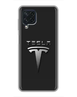Чехол для Samsung Galaxy A22 с картинкой «Стальной логотип Tesla» Чехол для Samsung Galaxy A22 с картинкой «Стальной логотип Tesla»