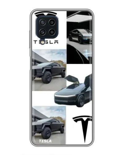 Чехол для Samsung Galaxy A22 с картинкой «Коллаж Cybertruck Tesla»