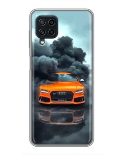 Чехол для Samsung Galaxy A22 с картинкой «Audi в облаках дыма»