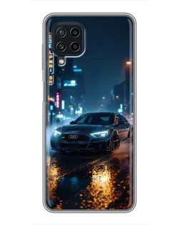 Чехол для Samsung Galaxy A22 с картинкой «Ночной город и Audi»