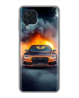 Чехол для Samsung Galaxy A22 с картинкой «Audi в огненном дыму»