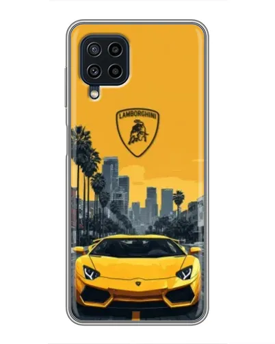 Чехол для Samsung Galaxy A22 с картинкой «Желтый Lamborghini город»