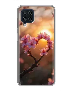 Чехол для Samsung Galaxy A22 с картинкой «Розовый цвет сердце на фоне заката»