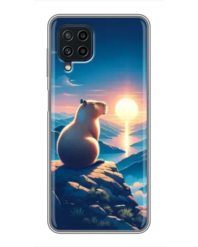 Чехол для Samsung Galaxy A22 с картинкой «Закат солнца с капибарой»