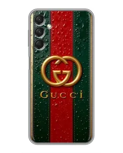 Чехол для Samsung Galaxy A24 с картинкой «Gucci — фирменная полоса и золото» Чехол для Samsung Galaxy A24 с картинкой «Gucci — фирменная полоса и золото»