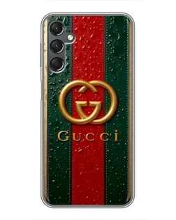 Чехол для Samsung Galaxy A25 (A256) с картинкой «Gucci — фирменная полоса и золото» Чехол для Samsung Galaxy A25 (A256) с картинкой «Gucci — фирменная полоса и золото»