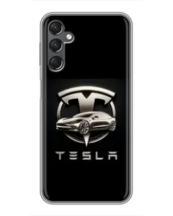 Чехол для Samsung Galaxy A25 (A256) с картинкой «Tesla — серебристое авто» Чехол для Samsung Galaxy A25 (A256) с картинкой «Tesla — серебристое авто»