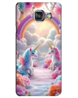 Чехол для Samsung Galaxy A3 2016 (A3100, A310F) с картинкой «Радуга и единороги»