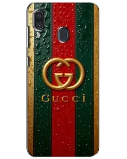 Чехол для Samsung Galaxy A30 2019 (A305F) с картинкой «Gucci — фирменная полоса и золото»