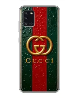 Чехол для Samsung Galaxy A31 (A315) с картинкой «Gucci — фирменная полоса и золото»