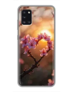 Чехол для Samsung Galaxy A31 (A315) с картинкой «Розовый цвет сердце на фоне заката»