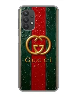 Чехол для Samsung Galaxy A32 (5G) с картинкой «Gucci — фирменная полоса и золото» Чехол для Samsung Galaxy A32 (5G) с картинкой «Gucci — фирменная полоса и золото»